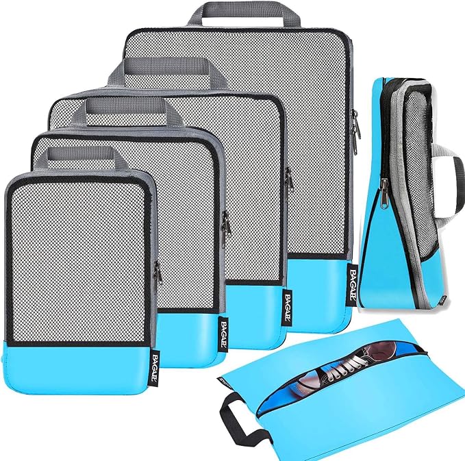 BAGAIL 4 Set/6 Set/8 Set Compression Packing Cubes Travel Accessories Expandable Packing Organizers (Half Mesh, 6-Blue) by BAGAIL