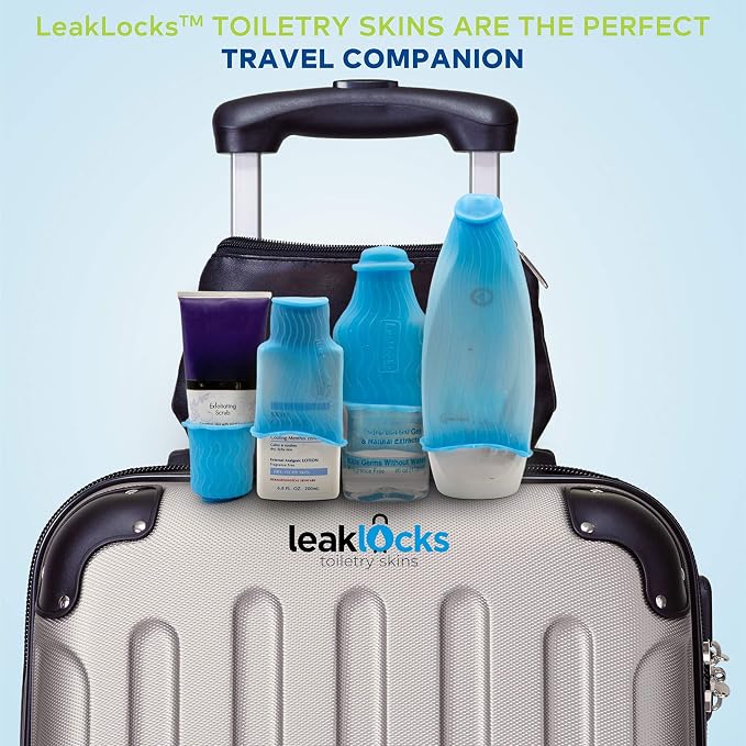 Rinseroo LeakLocks® Toiletry Skins 4-Pack w/Travel Bag | "Elastic Sleeve for Leak-Proofing, Fits Standard/Travel Sized Toiletries, Reusable Accessory, For Suitcase/Carry-on " - Image 8