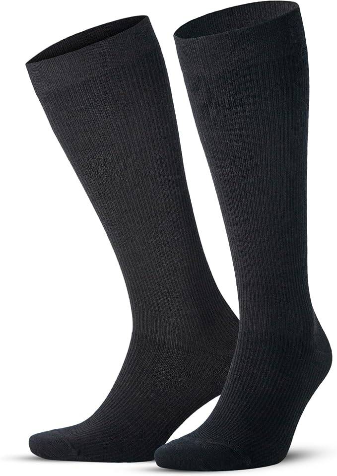 GoWith Unisex Black Merino Wool Graduated Compression Socks, 15-20 mmHg Thermal Travel Knee High Socks for Men & Women by GoWith