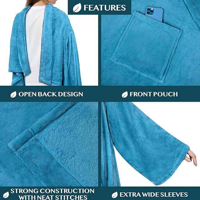 PAVILIA Wearable Blanket with Sleeves for Adult Women Men, Cozy Fleece Warm Wrap Throw with Arms, Gifts for Christmas, Wife - Image 3