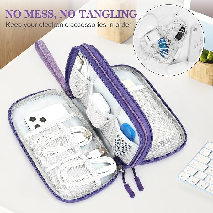 FYY Electronic Organizer, Travel Tech Pouch Bag, Medium, Dark Purple | Wrist Strap, Waterproof, Double Layers Portable Electronics Travel Carrying Case for Cord, Charger, Daily Business Trips Use - Image 5