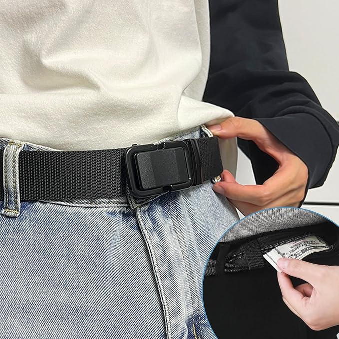 Money Belt, 2 Pcs Security Belt for Travel for Men Hidden Anti-Theft Nylon for Business Trip Jogging Outdoor Working Gift for Fathers Dad Men Boyfriend (Black,Khaki) - Image 7