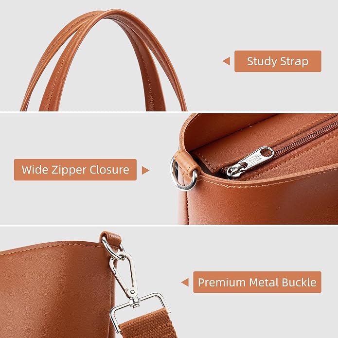 KALIDI Tote Bag Zipper Shoulder Bag Vegan Leather Purses Satchel for Women | Large Casual Handbag for Work Commuting Dating College Everyday - Image 5