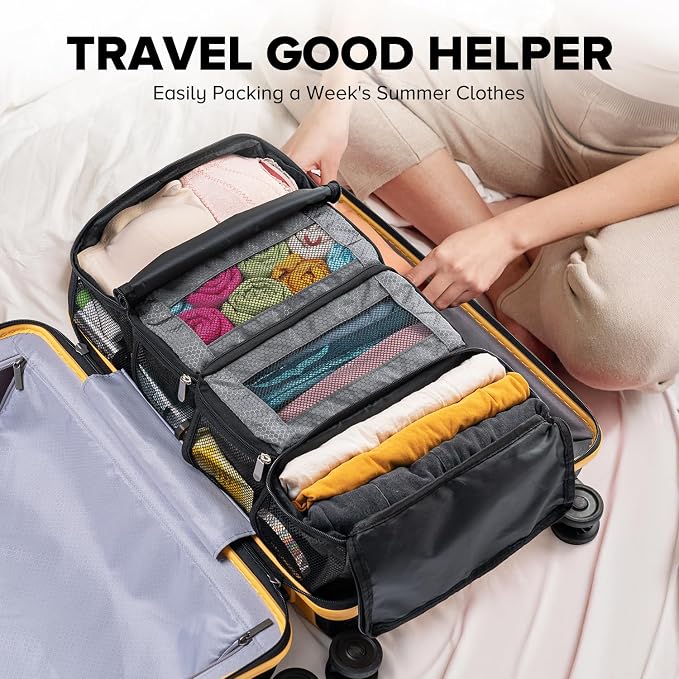 Vokelater Suitcase Organizer - Travel Luggage Hanging Shelves Packing Cube Closet/Collapsible Portable Travel Organizer for Carry-on, Small, Grey - Image 6