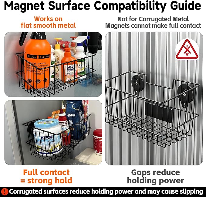 ULIBERMAGNET Magnetic Baskets, Large Capacity Metal Wire Mesh Basket Holder Organizer for Sundry Tool Storage, Magnetic Shelf for Garage, Laundry, Kitchen, Workshop, Cabinet(2 Pack) - Image 3