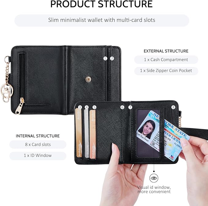 POIUGOYA Slim Wallet for Women,RFID Blocking Bifold Credit Card Holder with Zipper Coin Pocket,ID Window,Keychain - Image 5