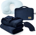 Bedsure Travel Blanket Set with Inflatable Neck Pillow and Eye Mask - Lightweight 3-in-1 Airplane Packable Blanket, Compact Travel Essentials, Navy by Unknown