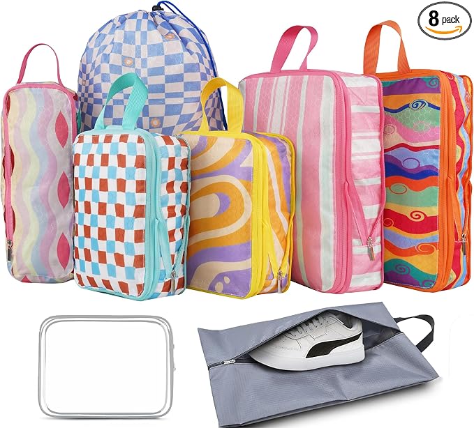 8 Pcs Compression Packing Cubes Travel for Suitcases, Waterproof Luggage Organizer Washable Storage Bags Set for Backpack Travel- Packaging Cubes for Carry-Ons and Storage by Hitanfe