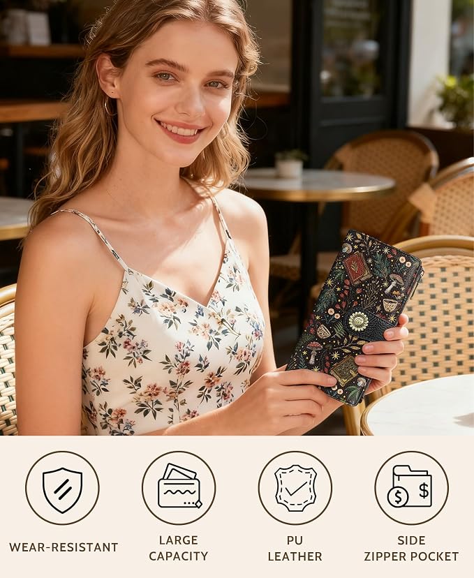 GIANCOMICS Book Mushroom Womens Wallet RFID, Goth Credit Card Holder Bifold | Billfold, Cute Cash Purse, Travel Zipper Coin Pocket, Compact Clutch, PU Leather, ID Window, 11 Card Slots, Ladies Gift Woman - Image 2