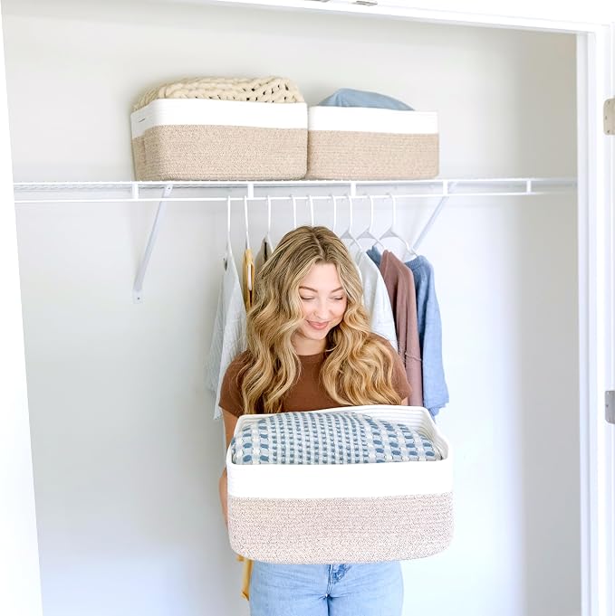 NaturalCozy Storage Baskets 16.8”x13”x7.6” Cotton Rope Woven Baskets for Organizing 3-Pack | Toy Storage Bins | Basket for Shelves, Laundry, Blanket, Clothes, Closet, Kitchen, Bathroom, Gifts - Image 9