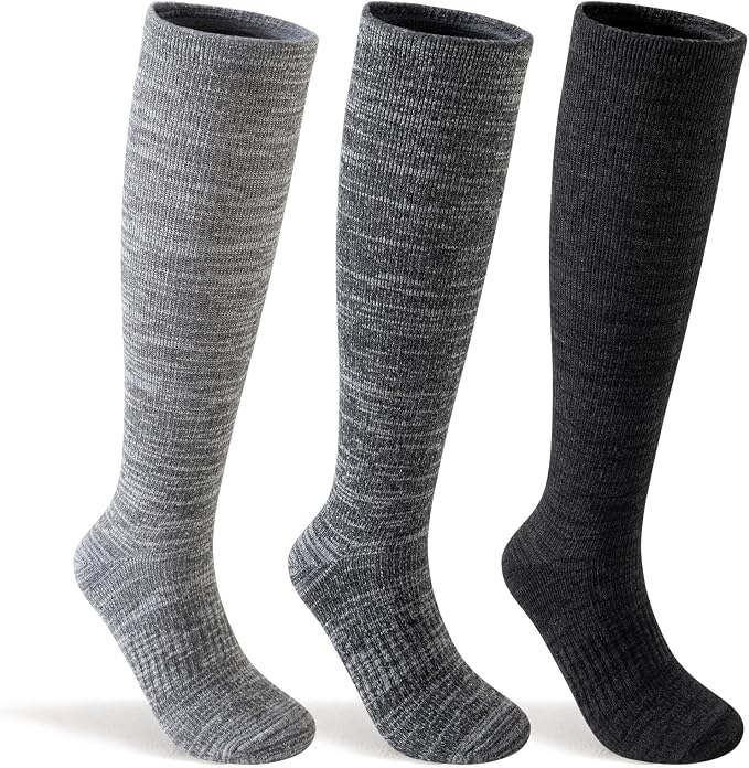 Merino Wool Compression Socks for Women Men,15-20mmHg for Flying | 3 Pairs, Knee High, Moisture Wicking, Temperature Regulation, Thermal Warm, Graduated Compression Socks for Running, Travel by ORVYTHA