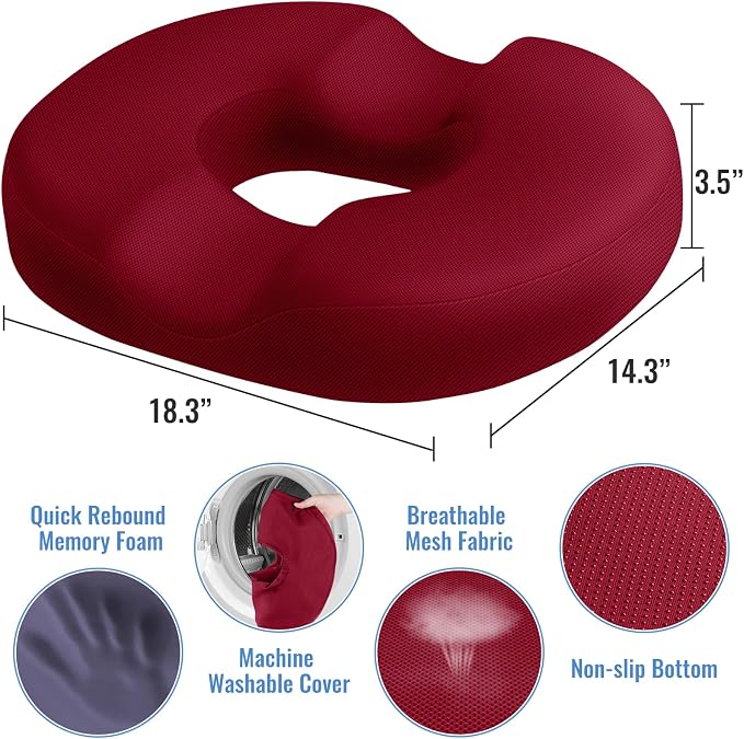 CloudBliss Donut Pillow Stadium Seat Cushion for Tailbone Pain Relief and Hemorrhoids, Memory Foam Seat Chair Cushion, Portable Seat Cushions for Bleachers, Car, Home & Office - Image 2