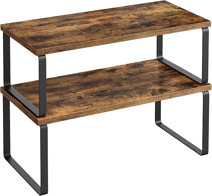 SONGMICS Cabinet Organizer Shelf, Set of 2 Spice Rack, Kitchen Storage | Kitchen Counter Storage Spice Rack, Particleboard, Steel, Rustic Brown and Matte Black, BYSTRO Collection UKCS200X01 by Unknown