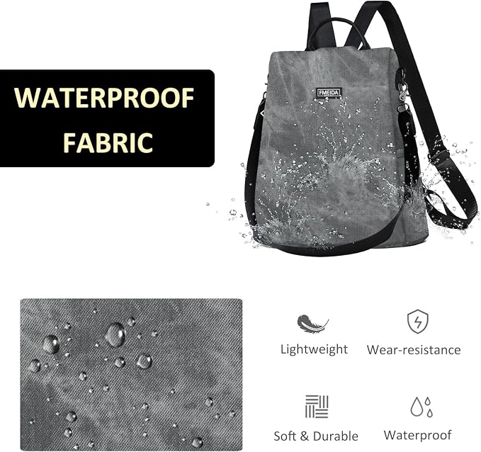 Convertible Backpack Purse for Women Anti Theft Nylon Backpack Grey | Hidden Back Zipper Opening, Compact Travel Size,PU Leather, Daypack for College Work, Fits 13-inch laptop - Image 3