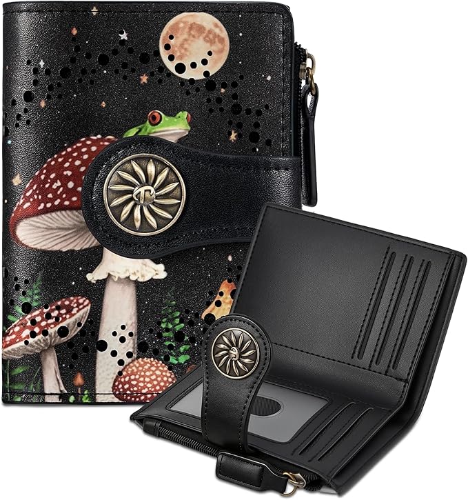 Tipmile Small Wallet Women Bifold RFID Blocking Card Holder Leather Wallets with Zipper Coin Pocket, Black & Red by Tipmile