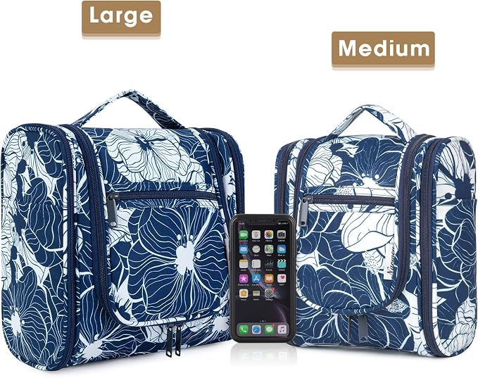 Narwey Hanging Toiletry Bag for Women Travel Makeup Bag Organizer Toiletries Bag for Cosmetics Essentials Accessories (Large, Blue Lotus) - Image 2