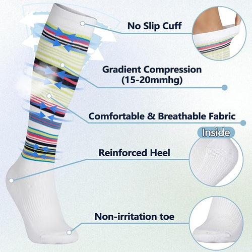 +MD Cotton Compression Socks for Women & Men 4/6 Pairs 15-20mmHg Knee High for Sports, Travel, Nursing Long Sitting Standing - Image 2