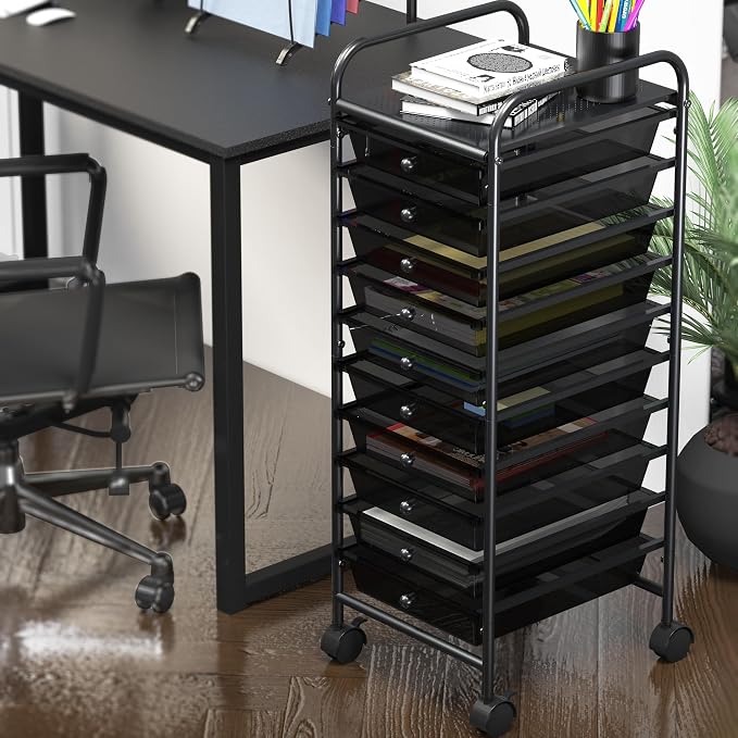 Simple Houseware 10 Drawers Rolling Utility Cart Organizer, Black | 1-Column, 36" Height, Lockable Wheels, for School, Office, Art Craft, and Paper Storage - Image 2