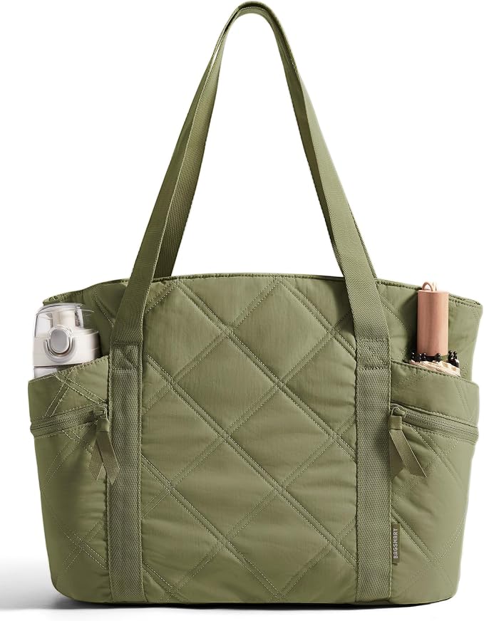 BAGSMART Crush Tote Bag for Women, 20L Puffer Work Tote with Zipper | Quilted Nurse Hospital Bag For Travel College Gym by BAGSMART
