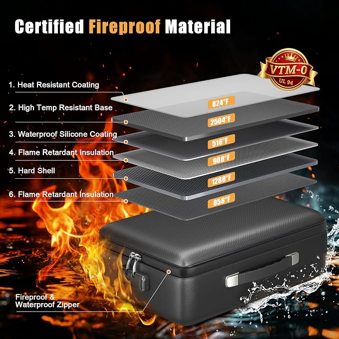 Fireproof Document Box, Hard Briefcase Fireproof Safe for Home Documents | Fire proof file box for documents, detachable accordion file organizer, waterproof digital document organiser briefcase - Image 2