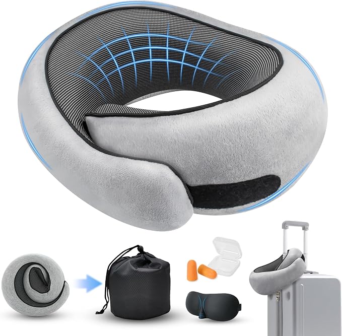 Neck Pillow for Traveling, Travel Pillows for Airplanes 2025 New 100% Pure Memory Foam, Neck Pillow Airplane with 360º Ergonomic Design, Travel Neck Pillows for Airplanes, Office and Car by HiztoBlo
