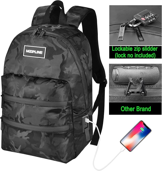 Mini Backpack Bag-Smell Proof-USB Charging Port Daypack Travel bags With Carbon Lining for Men & Women Travel (Camouflage Black) - Image 2