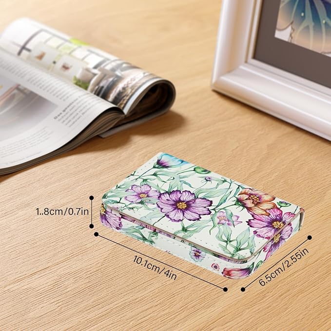 Business Card Holder，PU Leather Business Card Case Color Printing Pattern Card Holder Wallet，Pockets Magnetic Credit Card Holders for Men and Women - Colorful Daisy - Image 4