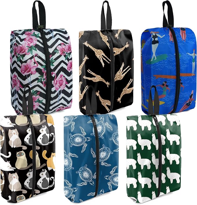 BeeGreen Shoe Bags 6 Pack Animal Design for Travel with Handle as Packing Organizers for Suitcase and Luggage | Portable Nylon Storage Accessories for Vacations, Essential Gifts for Women and Men​ by BeeGreen