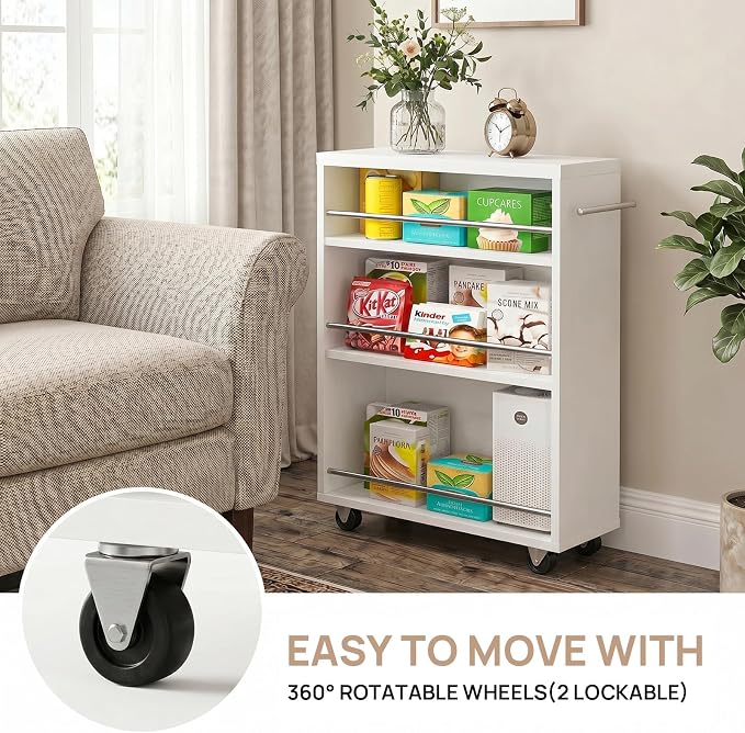 ALBAD Slim Rolling Cart,4-Tier Storage Cart with Wheels,7.9”W Slim Storage Cart with Handle for Kitchen Laundry Narrow Places Bathroom Dining Room Small Spaces | 4 adjustable MDF shelves (20 lbs each), 360° casters + side handle, Fits kitchen, laundry,... - Image 9