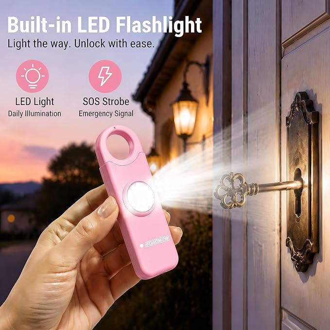 Rechargeable Personal Safety Alarm for Women | 130dB Loud Siren & Strobe Light & Low Battery Notice, Emergency Keychain Alarm for Self Defense (Baby Pink) - Image 5