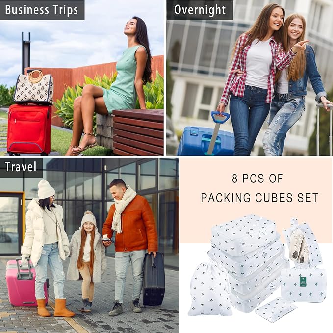 Packing Cubes, 8 Pcs Travel Packing Organizers for Suitcases, Large Capacity Travel Luggage Organizers Set includes 8 Storage Bags for Women or Men (Cactus) - Image 7