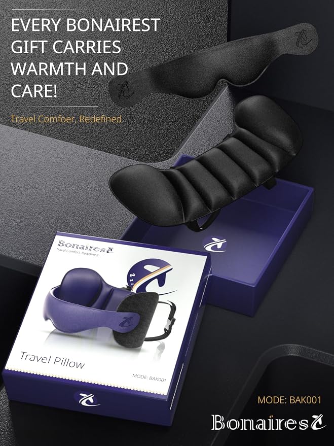Travel Pillow, Airplane Neck Pillow & 3D Eye Mask for Long Flight | Oversized Plane Head Strap for Sleep, 360°Support Headrest, Stop Bobblehead, Ultimate Travel Essentials for Men Women Black - Image 6