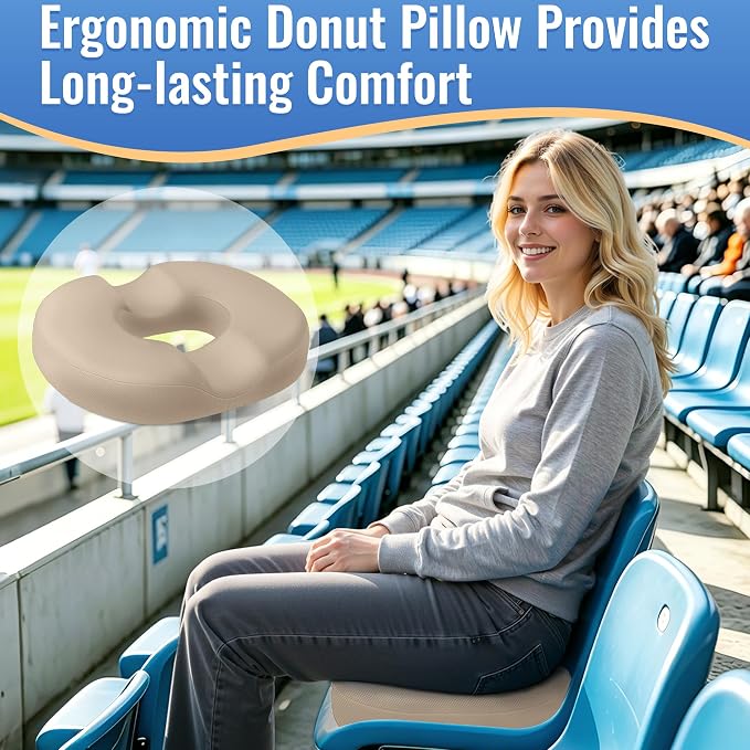 CloudBliss Donut Pillow Stadium Seat Cushion for Tailbone Pain Relief and Hemorrhoids, Memory Foam Seat Chair Cushion, Portable Seat Cushions for Bleachers, Car, Home & Office - Image 3