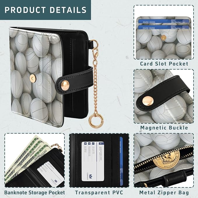 3d White Volleyball Women's Wallets RFID Blocking,Credit Card Holder Bifold Wallet,Slim Card Cases,PU Leather Travel Wallet for men Girls - Image 5