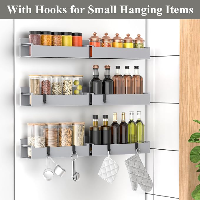 HuggieGems 6 Pack Magnetic Spice Rack Organizer for Refrigerator and Oven, Silver Fridge Organizers and Storage for Kitchen - Image 2