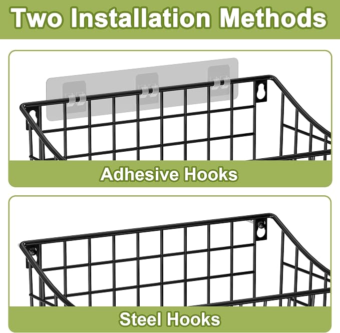 Wall Basket with Label Plate & 5 S-Hooks –4 Pack Hanging Wire Basket for Organizing, Wall Storage for Kitchen, Bathroom, Pantry, Laundry, RV – Hanging Wall Basket, Metal - Image 3