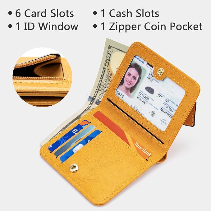 Gostwo Small Wallet for Women, Slim Bifold Credit Card Holder, Compact RFID Blocking Cash Wallet, Billfolds Thin Leather Zipper Pocket, Mini Wallet Gift for Ladies Teen Girls Travel with ID Window - Image 3