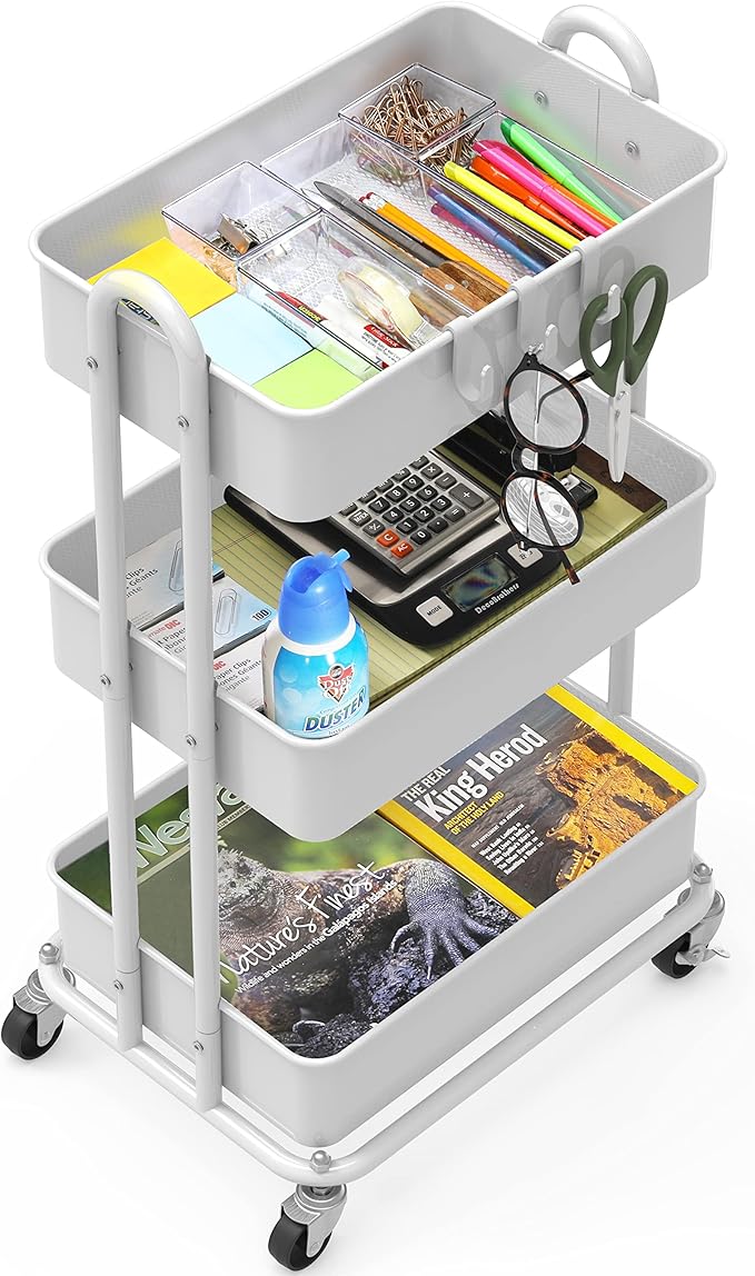 Simple Houseware 3-Tier Heavy Duty Metal Utility Rolling Cart, White - Image 3