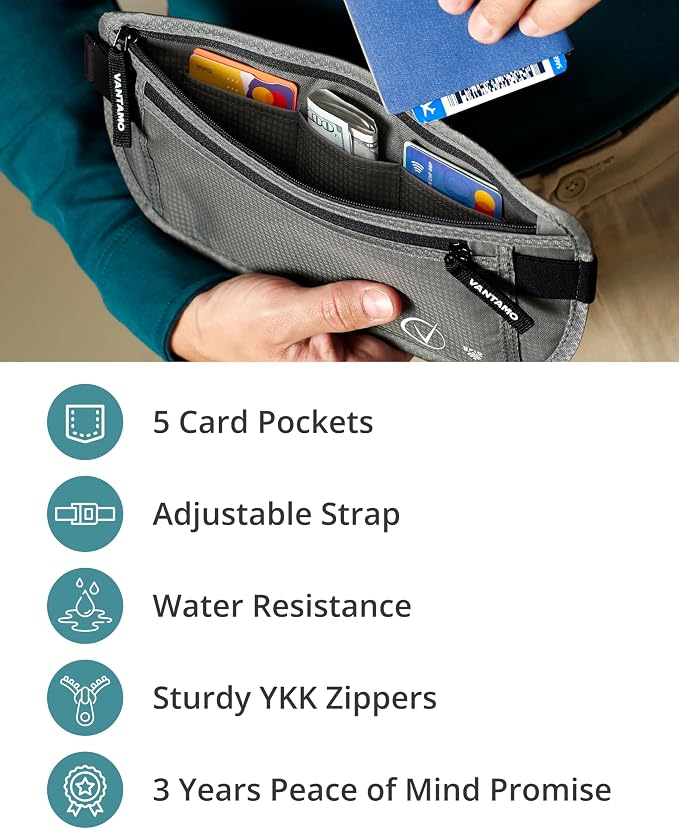 Vantamo Money Belt with RFID For Men & Women, Hidden Passport Holder for Travel, 2 Compartment Travel Fanny Pack for Women Anti Theft - Image 5