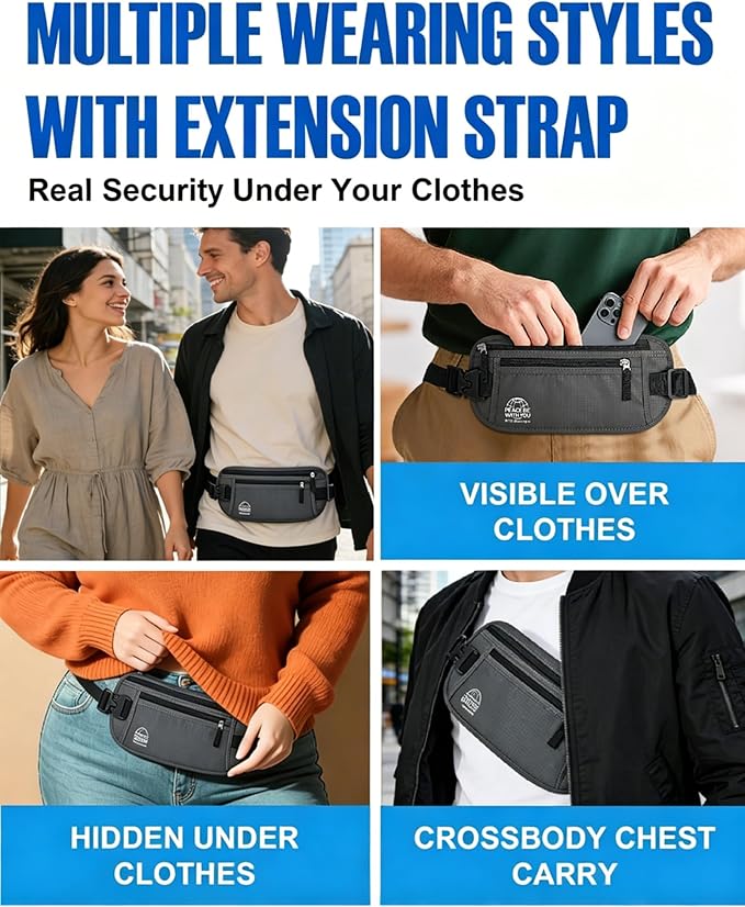 Money Belt for Travel, Passport Holder, RFID Blocking, Sweat-Proof, Gray | 3rd Gen Hidden Waist Wallet Anti Theft to Protect Cash, Credit Cards and Documents Under-Clothes for Men & Women, Bamneat - Image 8