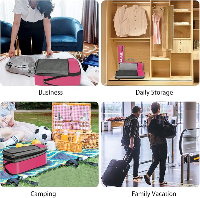 BAGAIL 4 Set/6 Set/8 Set Compression Packing Cubes Travel Accessories Expandable Packing Organizers (Half Mesh, 6-Fuchsia) - Image 6