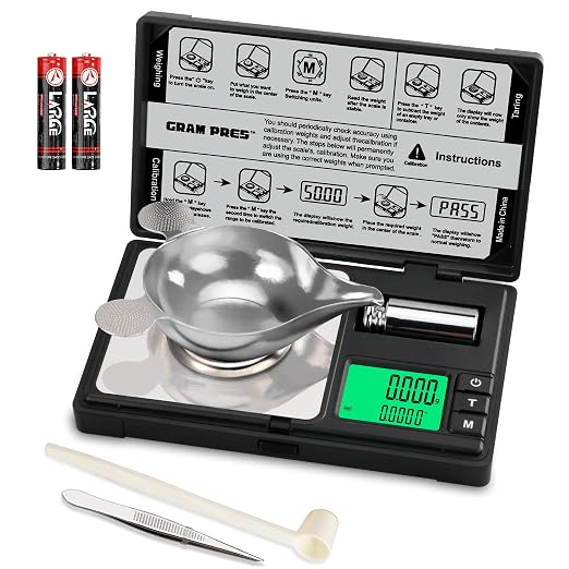 GRAM PRES High Precision Milligram Scale, Digital Mini Pocket Gram Scale | 50g/0.001g Mg Scale for Weighing Powders,Jewelry, Medicine, Gem, Reloading, with Cal Weight, Tweezer ，Tray and Scoop by GRAM+PRES