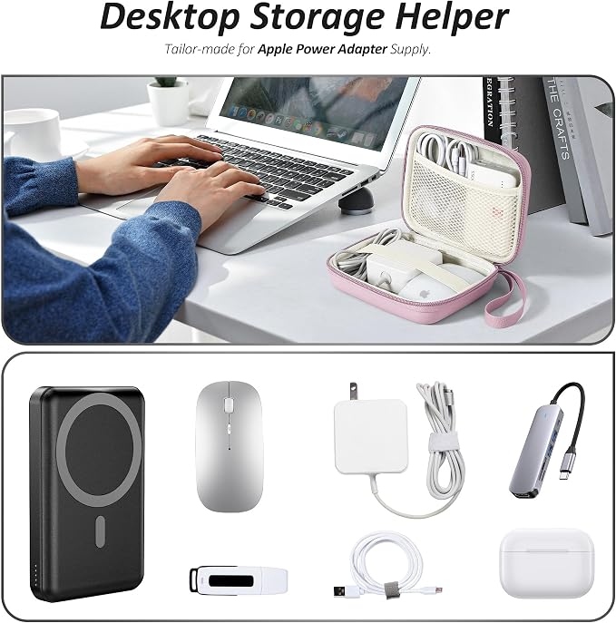 Portable Charger Case, Tech Pouch Travel Organizer, L, Light Purple | Hard Shell Electronic Storage for MacBook Power Adapter, Magic Mouse, Charging Cords, Power Bank Laptop Accessories - Image 3