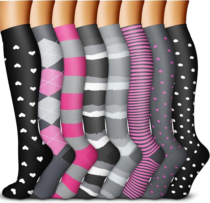 QUXIANG Copper Compression Socks for Women & Men Circulation (8 Pairs) - Best for Running Athletic Cycling - 15-20 mmHg by QUXIANG