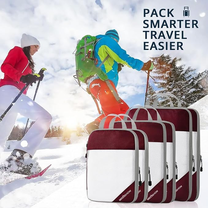 6 Set Compression Packing Cubes for Travel - Compressible, Lightweight, and Space-Saving Packing Cubes, Travel Essentials for Women, Wine - Image 7