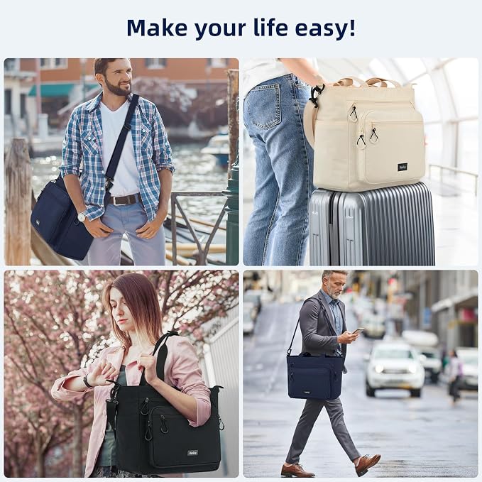 HanTrip Large Laptop Tote Bag with Luggage Sleeve for Travel Work,Navy Blue | 16.5 Inch Laptop Sleeve, 31L Zippered Tote Bags, Water Resistant, Water Bottle Pocket, Detachable Adjustable Shoulder Strap - Image 9