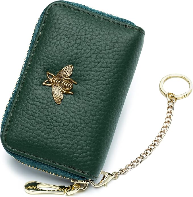 imeetu RFID Credit Card Holder, Small Card Wallet Women, Leather Card Case | Genuine Leather Women's Card & id Cases, Change Coin Purse with Zipper Keychain id Window, 20 Colors & 3 Styles, Daily, Gifts by imeetu