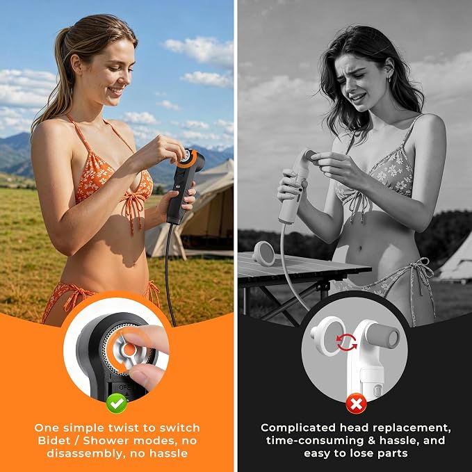 Portable Bidet for Travel Electric Handheld Sprayer 2.5L Large Tank | Dual Spray Modes One-Twist Adjust, 1600mAh Battery, LED Display USB-C Rechargeable, IPX6 Waterproof, for Women Men - Image 3