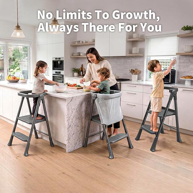 Foldable Toddler Standing Tower,Kitchen Helper Stool for Kids 1.5-6 Years | Safety Rail & Net Foldable Design Non-Slip Stable Easy Clean Portable Space Saving Storage Quick Assembly Montessori Black - Image 4