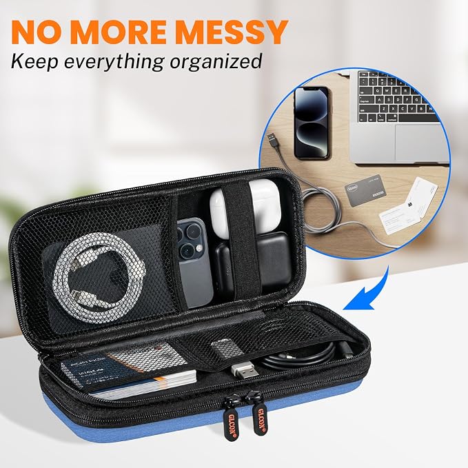 Hard Shell Carrying Case, Electronics Organizer Travel Case | Double-Layer ,Portable Tech Zipper Pouch for Charger, Phone, Power Bank, External Hard Drive & USB Flash Drive - Image 4